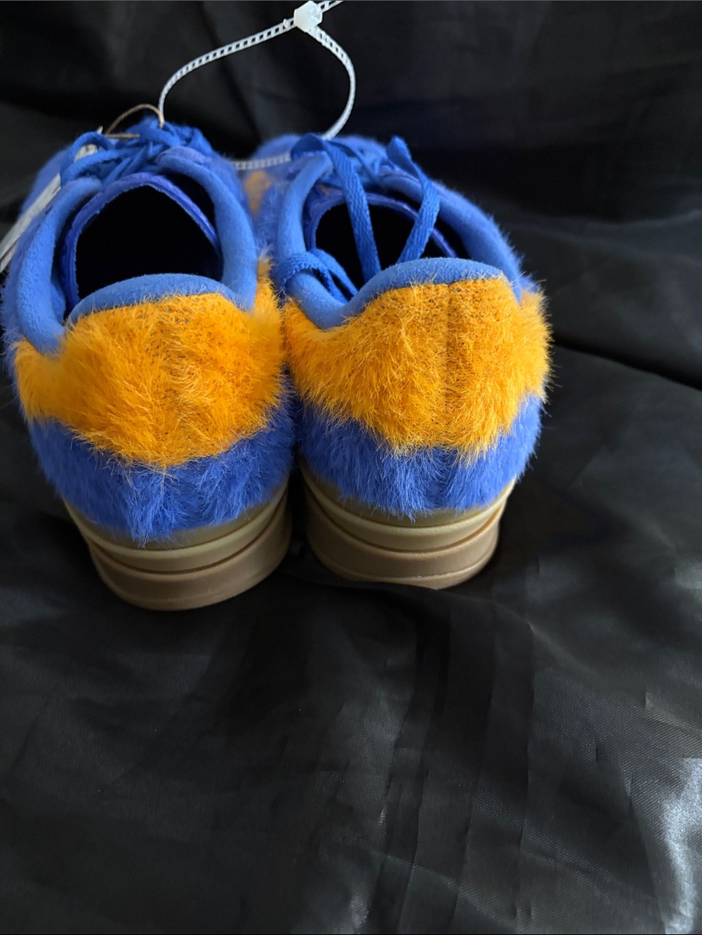 adidas Gazelle Bold W Blue with Yellow Accents Fuzzy Suede Sneakers - Picture 4 of 6